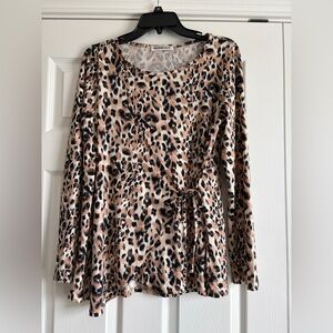 Doublju Animal Print Long Sleeve Blouse